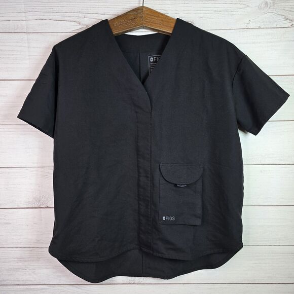 FIGS Tops - FIGS Jena Technical Snap Women’s Scrub Top Sz XS Black Short Sleeve 1000070